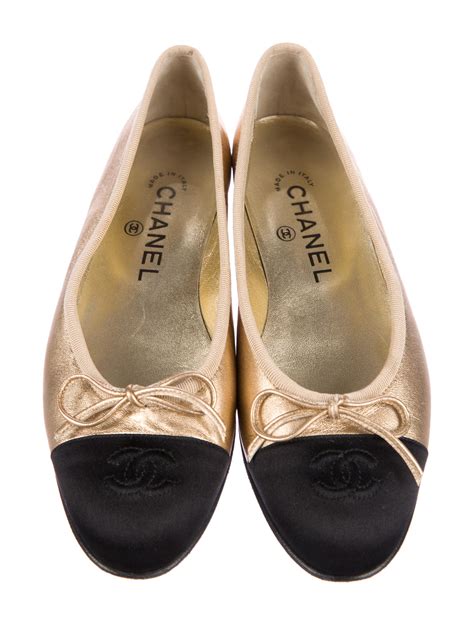 chanel ballerina flats black and gold